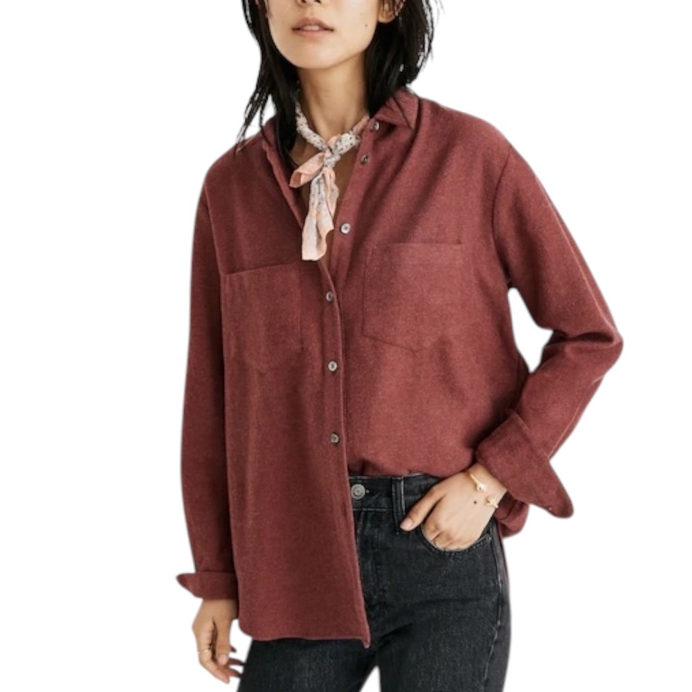 Madewell Large Burgundy Cotton Sunday Flannel Button Down Shirt Long Sleeve L